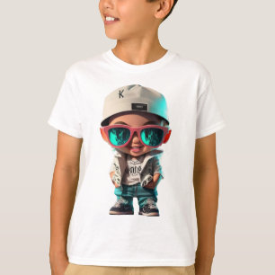 De jongen poseert in stijlvolle kleding hiphop t-shirt