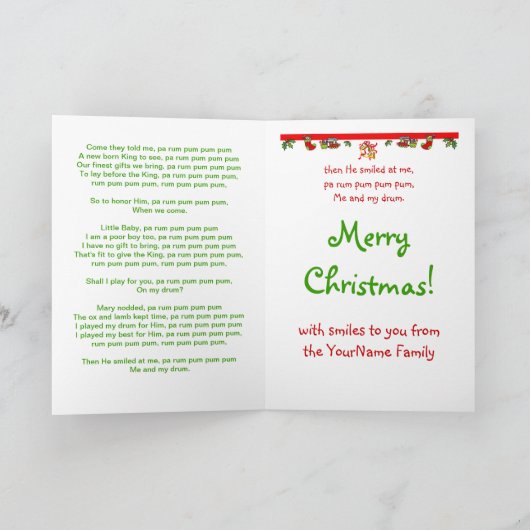 De Jongen van de Slagwerker van Kerstmis Feestdagen Kaart (Binnen)