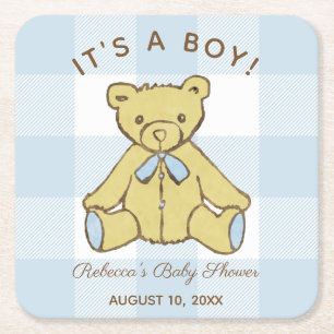 De Jongen van het baby shower draagt met Naam en Kartonnen Onderzetters