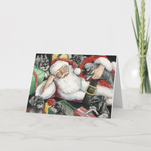 De Jongen van Schnauzer nemen de Kerstkaart van de Feestdagen Kaart (Voorkant)