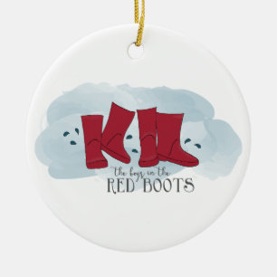 De jongens in Red Boots kerstversiering Keramisch Ornament