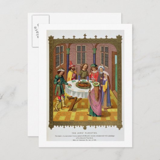 De joodse Passover, facsimile van een 15e-eeuwse m Briefkaart (Voorkant / Achterkant)