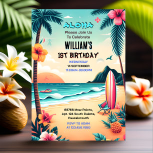 De Joy hula Luau Surf Aloha Hawaiian 1e Verjaardag Kaart