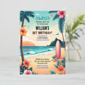 De Joy hula Luau Surf Aloha Hawaiian 1e Verjaardag Kaart (Staand voorkant)