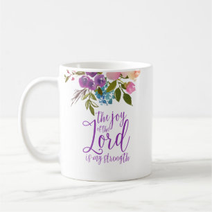 De Joy of the Lord Paars Floral Calligrafie Koffiemok