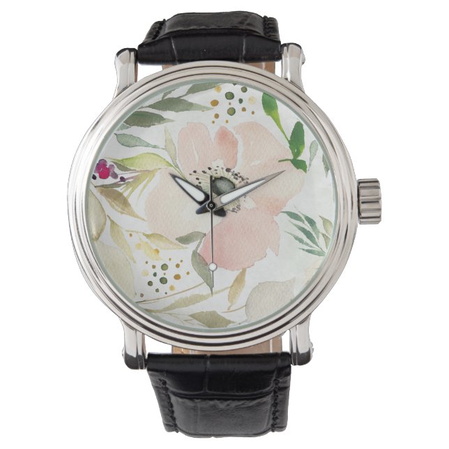 De Joy of White | Waterverf Floral Pattern Horloge (Voorkant)