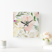 De Joy of White | Waterverf Floral Pattern Vierkante Klok (Huis)