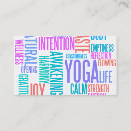 De Joy of Yoga Elegant Pastel Colored Word Cloud Visitekaartje
