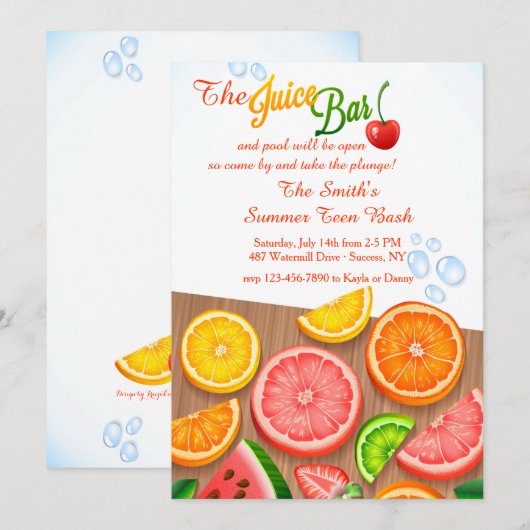 De Juice Bar uitnodiging (Voorkant / Achterkant)