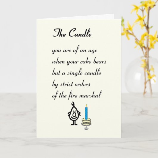 De kaars - een grappig verjaardagsgedicht kaart (Gele Bloem)