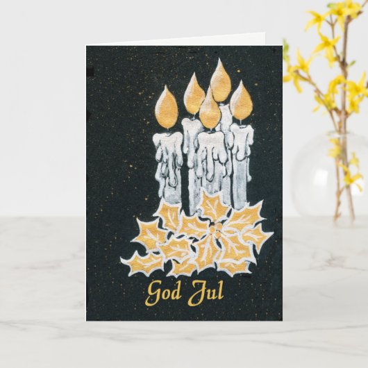 De Kaarsen van Kerstmis en Hulst, Zweedse Groet Kaart (Gele Bloem)