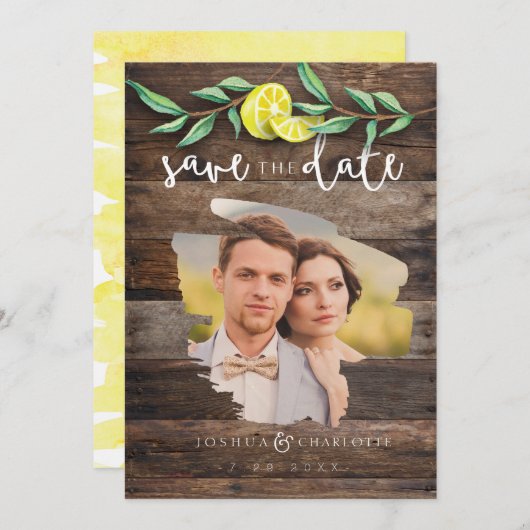 DE KAART DATUM OPSLAAN | Rustiek hout citroen brui (Voorkant / Achterkant)