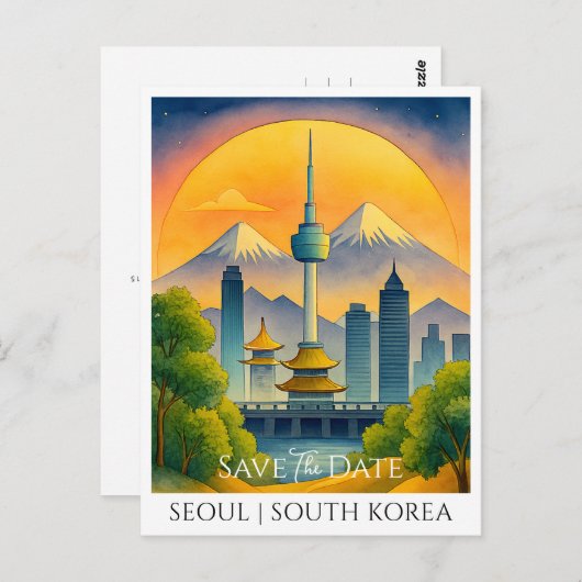 De Kaart Datum opslaan | Waterverf van Seoul en Zu (Voorkant / Achterkant)