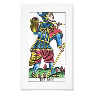 De Kaart Fool of Jester Tarot Foto Afdruk