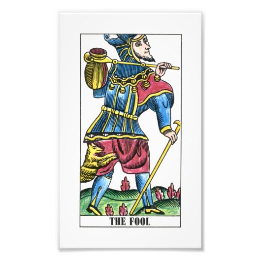 De Kaart Fool of Jester Tarot Foto Afdruk (Voorkant)