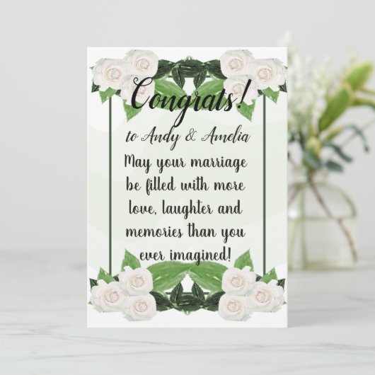 De Kaart Groene Witte Rozen van de felicitatie (Staand voorkant)