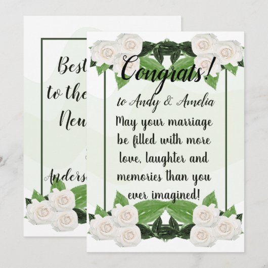 De Kaart Groene Witte Rozen van de felicitatie (Voorkant / Achterkant)