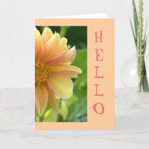 de kaart, "Hallo", mooie Dahlia, zalmroze en Kaart