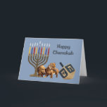 De Kaart Menorah Dreidel1 van de Chanoeka van de<br><div class="desc">Het herinneren van familie en vrienden tijdens het seizoen van de Chanoeka is een prachtige manier om met de mensen in contact te blijven u houdt van en over geeft. Ik creëer deze kaarten van de hondChanoeka met liefde en zorg en ik ben zeker iedereen wie van honden zal het...</div>