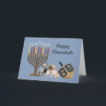 De Kaart Menorah Dreidel3 van de Chanoeka van<br><div class="desc">Het herinneren van familie en vrienden tijdens het seizoen van de Chanoeka is een prachtige manier om met de mensen in contact te blijven u houdt van en over geeft. Ik creëer deze kaarten van de hondChanoeka met liefde en zorg en ik ben zeker iedereen wie van honden zal het...</div>