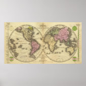 De kaart met het dubbele halfrond van de wereld poster (Voorkant)