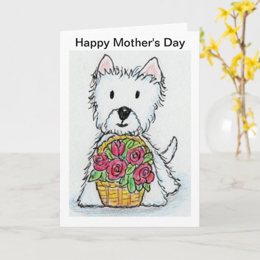 De kaart mum Nana van het Moederdag van Westie (Gele Bloem)