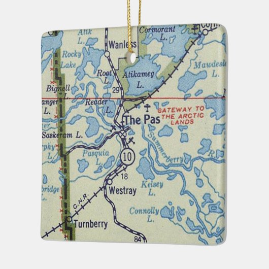 De  kaart Pas Manitoba Keramisch Ornament (Links)