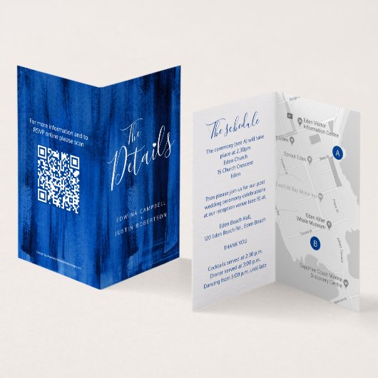 De kaart QR-code sapphire blue van de trouwgastend (Binnen en buitenkant)