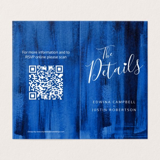De kaart QR-code sapphire blue van de trouwgastend (Buitenkant ongevouwen)