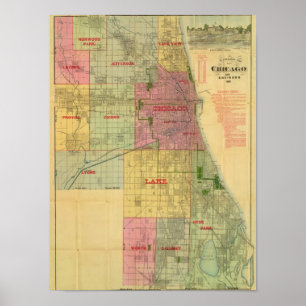 De kaart van Chicago en de omgeving van Blanchard Poster