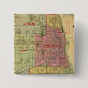 De kaart van Chicago en de omgeving van Blanchard Vierkante Button 5,1 Cm