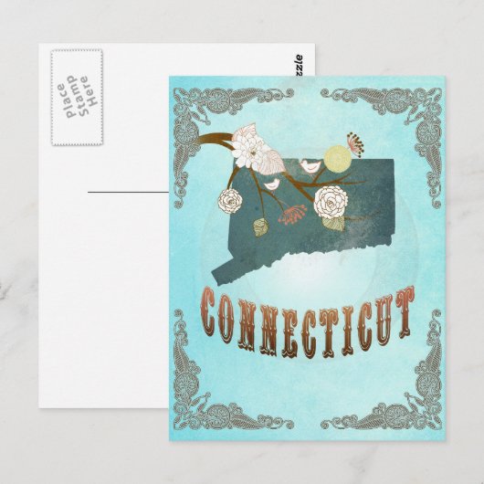 De Kaart van Connecticut met Mooie Vogels (Voorkant / Achterkant)