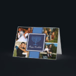 De Kaart van de Banner van Menorah van de Chanoeka<br><div class="desc">De Kaart van de Banner van Menorah van de Chanoeka. Een rijke blauwe banner met een centrum van de Chanoeka menorah voegt stijl aan uw vakantiewenskaart toe. Selecteer enkel vier persoonlijke foto's om vakantie uit te spreiden toejuichen en goed wensen aan iedereen op uw lijst.</div>