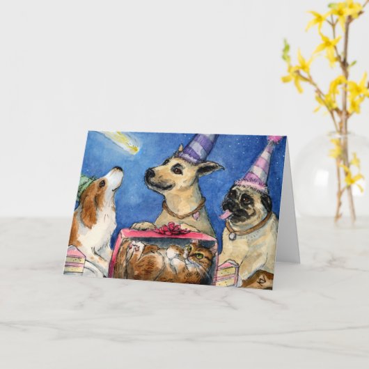 De kaart van de de verjaardagspartij van de hond (Gele Bloem)