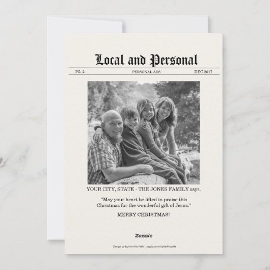 De Kaart van de Foto van Kerstmis van de Krantekop (Achterkant)