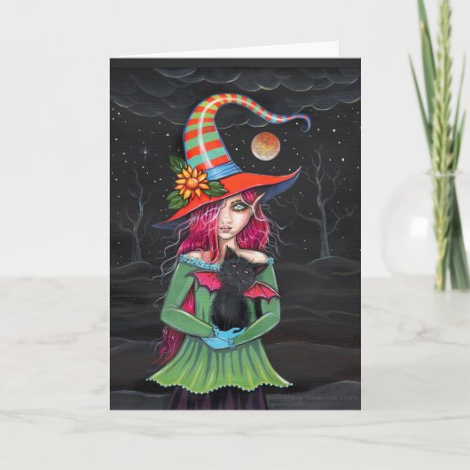 De Kaart van de Kat van de Heks van Halloween van (Voorkant)