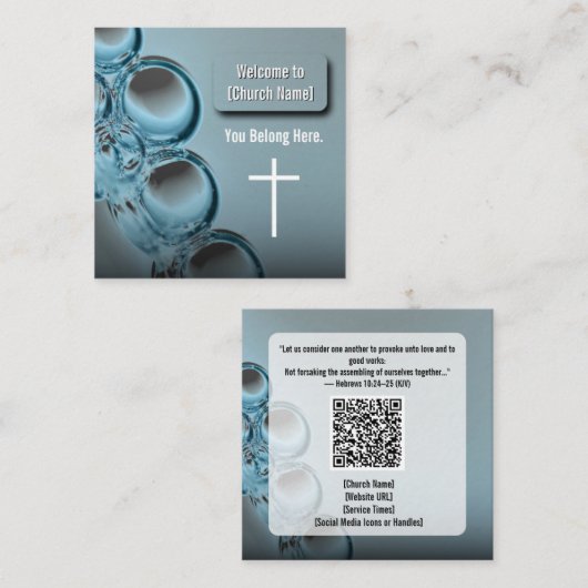 De Kaart van de Kerk van het Moderne Blauwe Water Vierkante Visitekaartje (Voorkant / Achterkant)