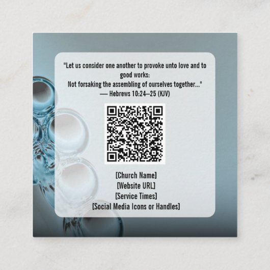 De Kaart van de Kerk van het Moderne Blauwe Water Vierkante Visitekaartje (Achterkant)