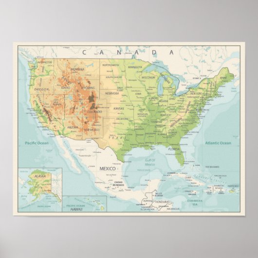 De Kaart van de Kleur van de Retro van de Wereld Poster (Voorkant)