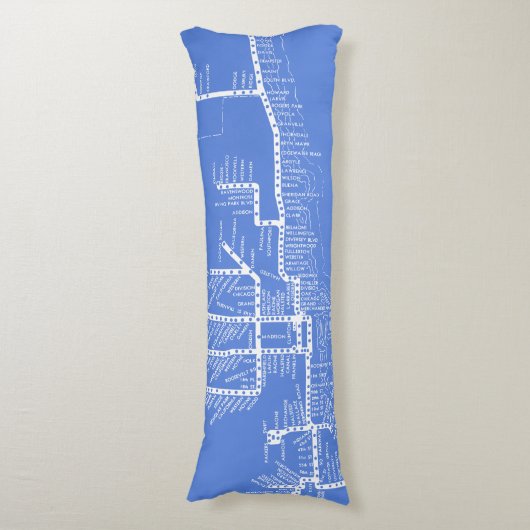 De kaart van de metro van Chicago met Treinhaltes  Lichaamskussen (Voorkant Verticaal)