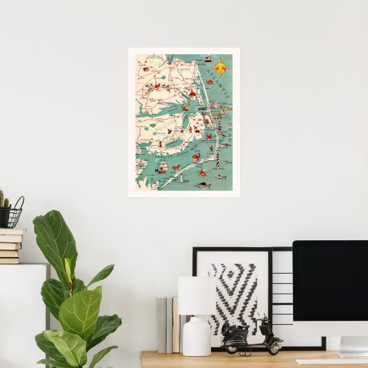 De kaart van de Outer Banks Print (Thuiskantoor)