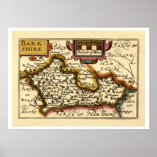 De Kaart van de Provincie van "Barkshire" Poster (Voorkant)