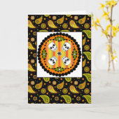 De Kaart van de Schedel van Halloween Paisley (Gele Bloem)