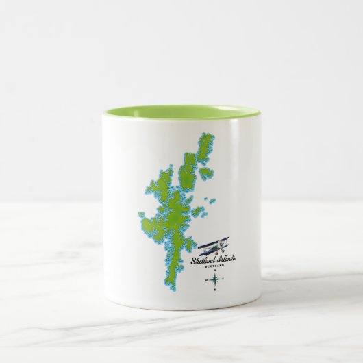 De kaart van de Shetlandeilanden Tweekleurige Koffiemok (Center)