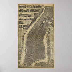 De kaart van de stad New York (1879) Poster
