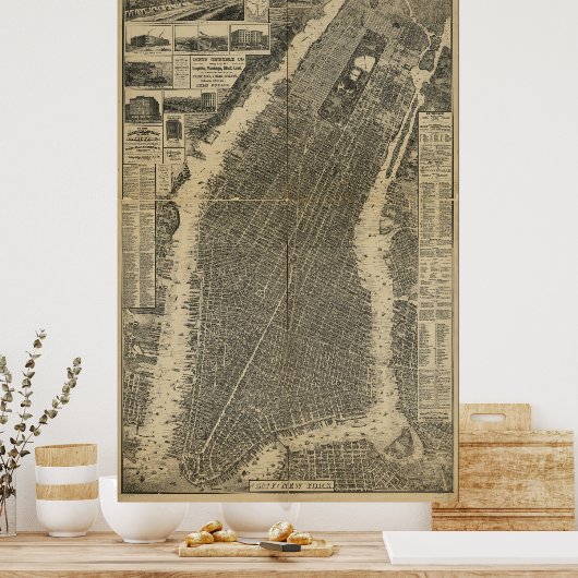 De kaart van de stad New York (1879) Poster (Keuken)