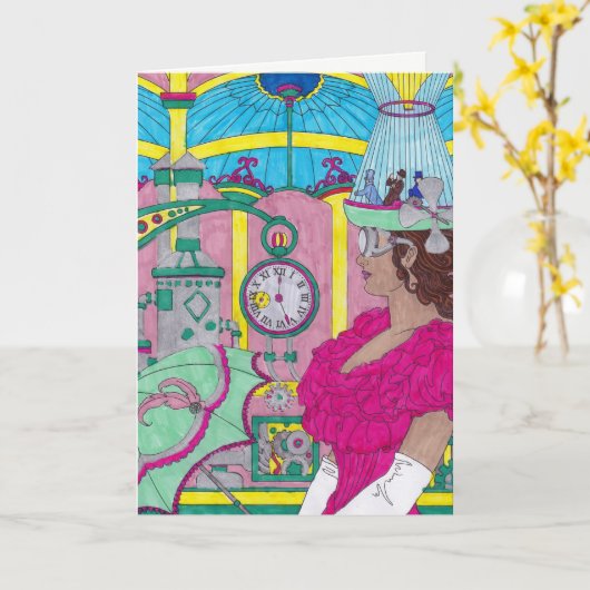 De Kaart van de verjaardag - Heldere Steampunk (Gele Bloem)