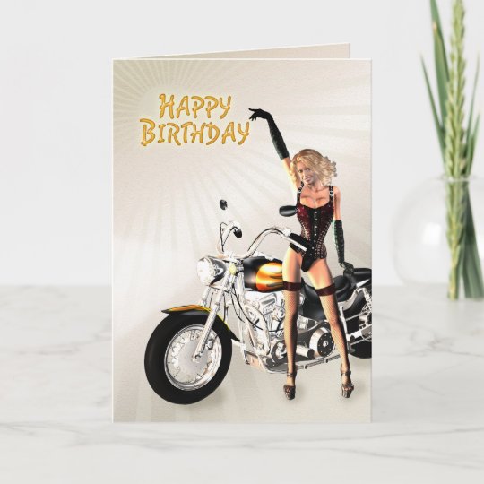 De Kaart Van De Verjaardag Met Een Motormeisje Zazzle Nl