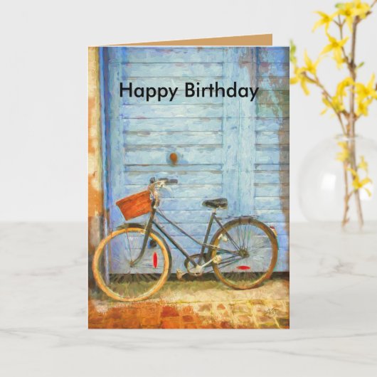 De Kaart van de verjaardag met Fiets (Gele Bloem)