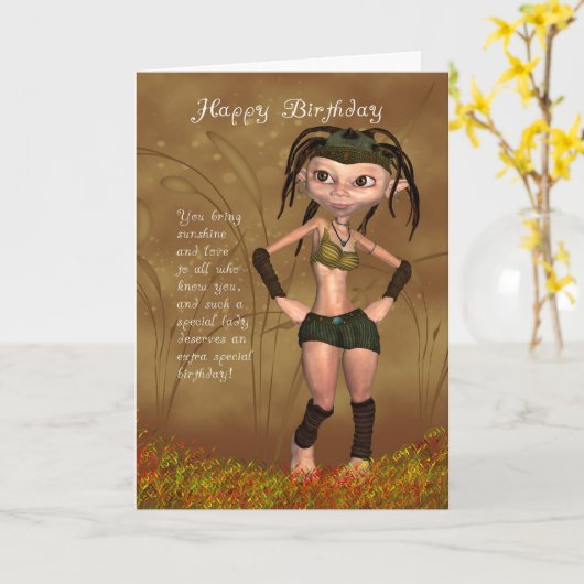 De Kaart van de verjaardag met Funky Elf - de (Gele Bloem)